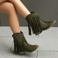 thumbnail image 5 of Women Ankle Boots Women's Fashionable Casual Versatile Cool Winter Tassel Sleeve Boots Short Boots Thick Heel Ankle Boots Green 36, 5 of 6