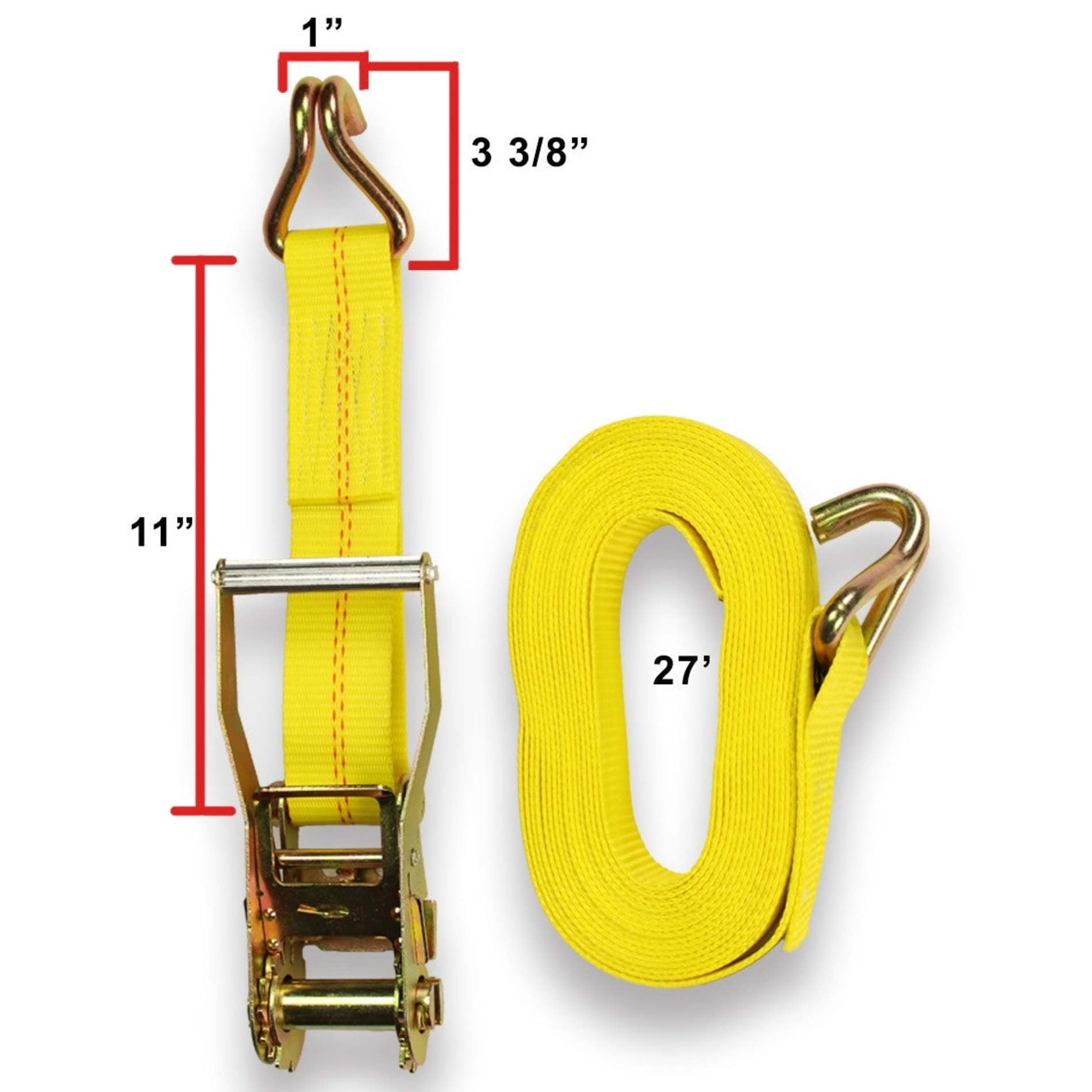 "2 Tie-Down Ratchet Straps with J Hooks, 2 Heavy Duty 2"" x 27' Tie-Down Ratcheting Cargo Truck Straps with Wire Hook Ends, J-Hook Ratchet Strap TieDowns"
