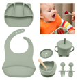 thumbnail image 1 of Silicone Baby Toddler Tableware Set Children Non-Slip Dinnerware with Silicone Bib Silicone Bowl Divided Plate with Suction Silicone Sippy Cup Silicone Snack Cup for Baby Toddler, 1 of 10