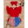 thumbnail image 2 of Franhais Independence Day Baby Girls Outfit, Ruffle Sleeve T-Shirt + Printing Pantie + Hairband Set for Toddlers, 0-24 Months, 2 of 9