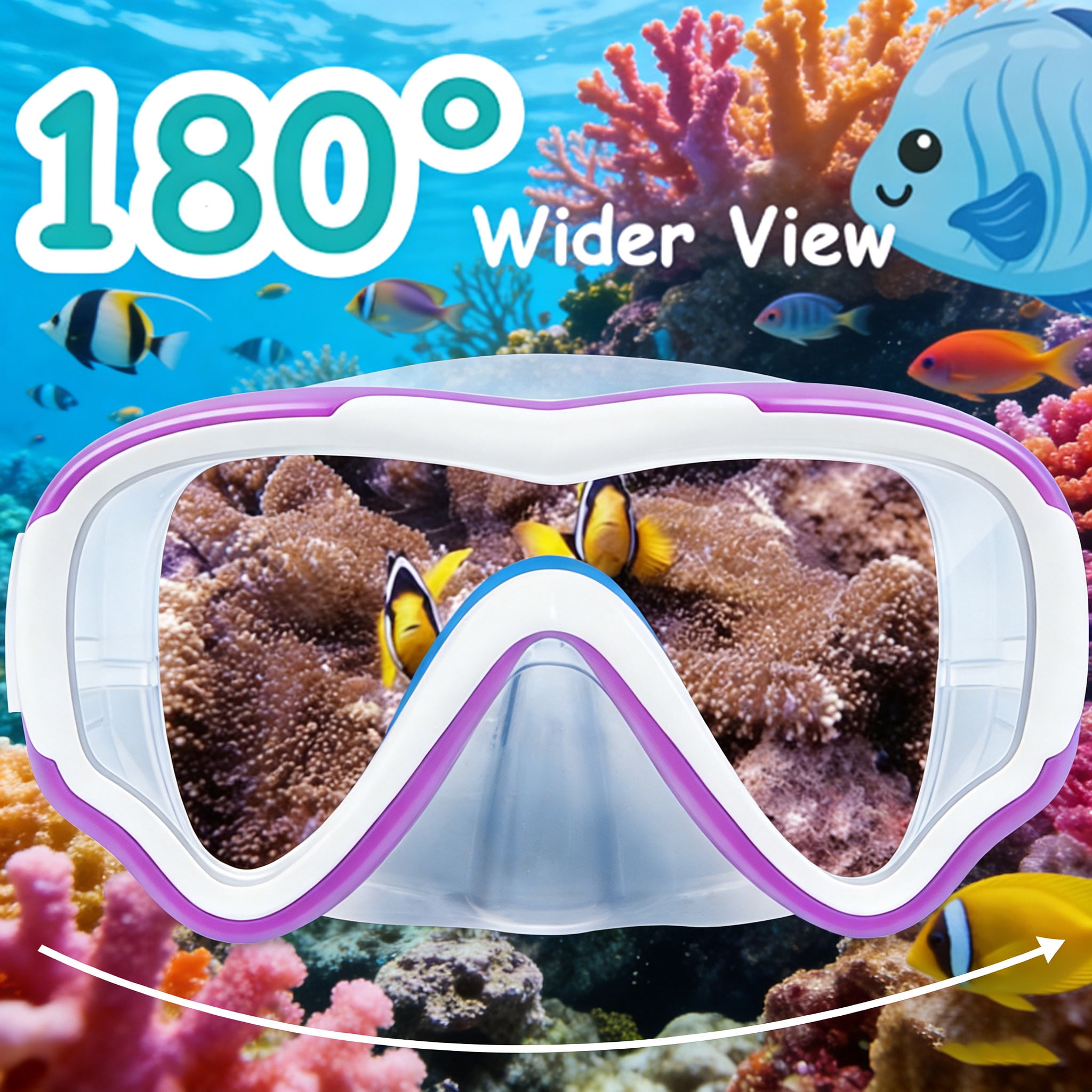 Kids Swim Goggles with Nose Cover, Diving Mask Elastic Fabric Strap Anti Fog Anti Shattered Lens Anti-scratch Anti-fog Swim Mask for Kid Children Swimming Goggles 3-14 Purple