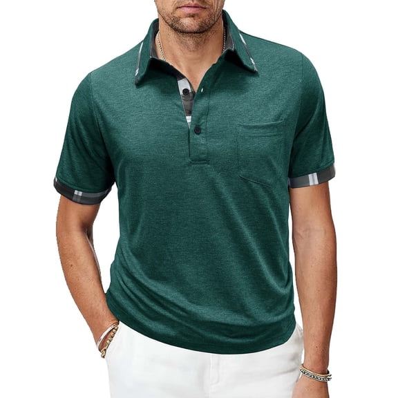 COSFO Short Sleeve Polo T Shirts for Men with Pocket Cotton Golf Tops Collared Slim Fit Pullover Performance Mens Classic T-Shirt