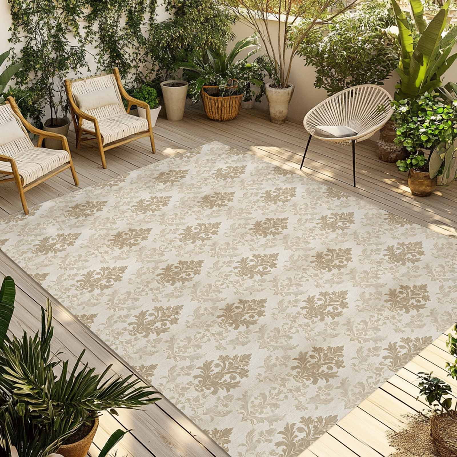 Fsddascl Grey-Purple Flower Outdoor Rug for Patio/Deck/Porch, Non