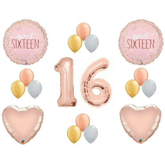 Sweet 16 Rose Gold Birthday Party Balloons Decoration Supplies 16th