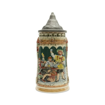 Oktoberfest Haus Multicolor Ceramic Castle Festival Engraved Beer Stein with Metal Lid 0.6 Ltr