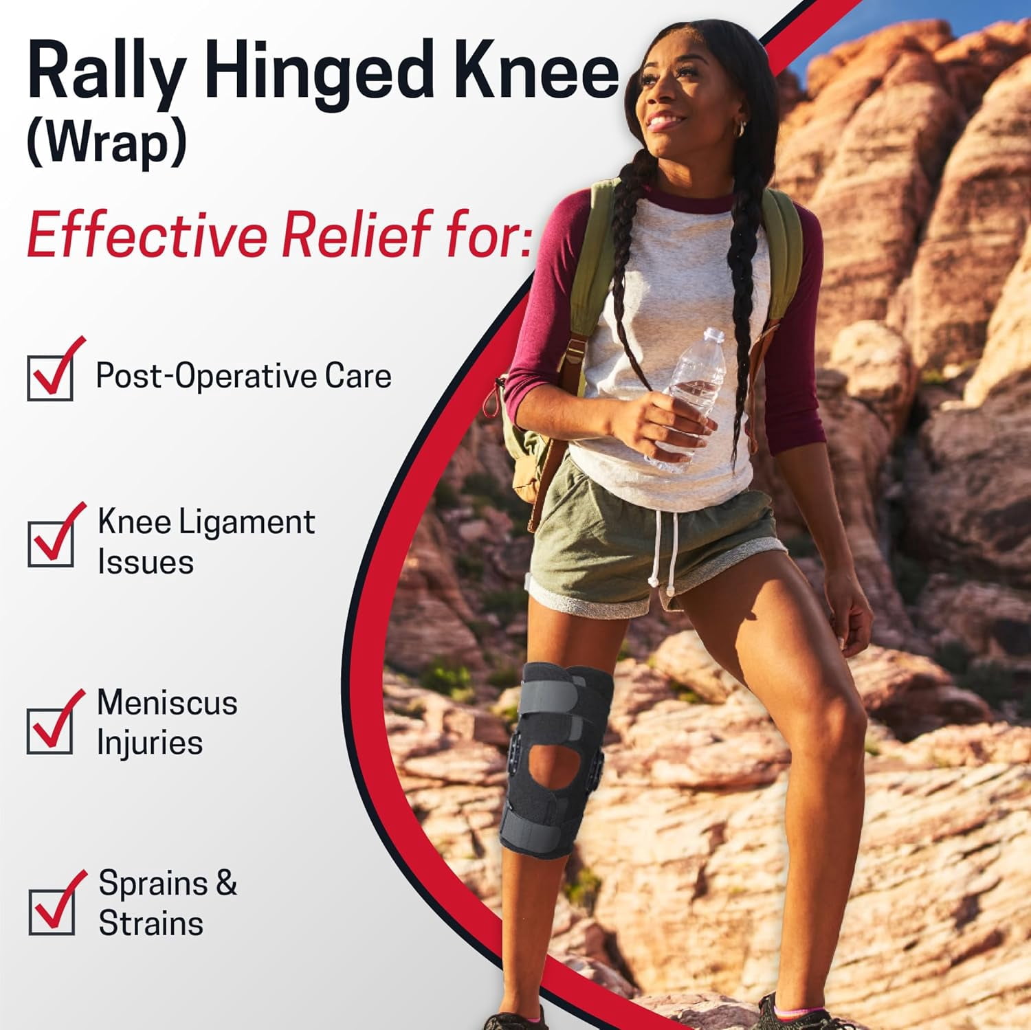 Ezy Wrap Rally Hinged Knee Brace – Fully Adjustable Knee Braces for Knee Pain Relief – Comfortable, Breathable Knee Wraps w/Removable Dual Axis Hinges – Knee Support for Women & Men
