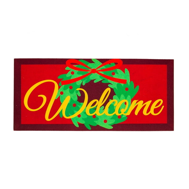 Evergreen Door Wreath Decorative Mat Insert, 10 x 22 inches