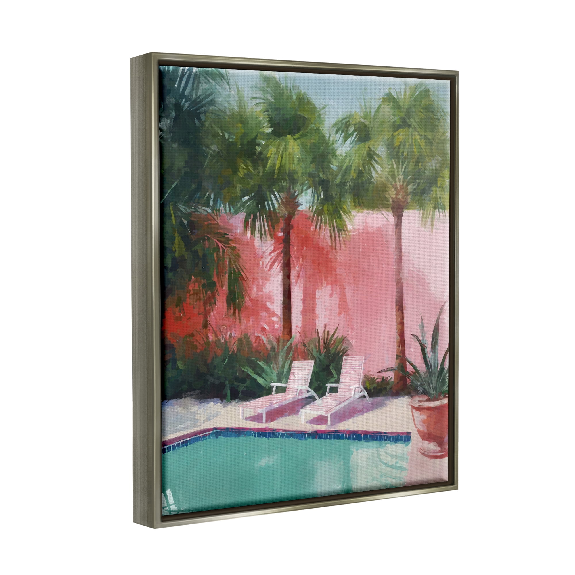Stupell Industries Tropical Summer Pool Botanical & Floral Painting Gray Floater Framed Canvas Art Print Wall Art, 25 x 31