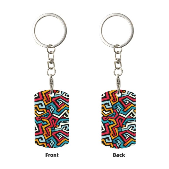 Uemuo Geometry Pattern Rectangular Metal Keychain - Durable, Stylish, and Personalized Key Ring for Men and Women,Engraved Keychain,Gift Slim Sturdy Keychain