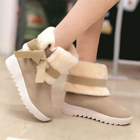 

MIASHUI Winter Women Short Boots Bow Knot Round Head Inside High Thick Bottom Frosted Women Cotton Boots Snow Boots Autumn Winter Casual Shoes for Women