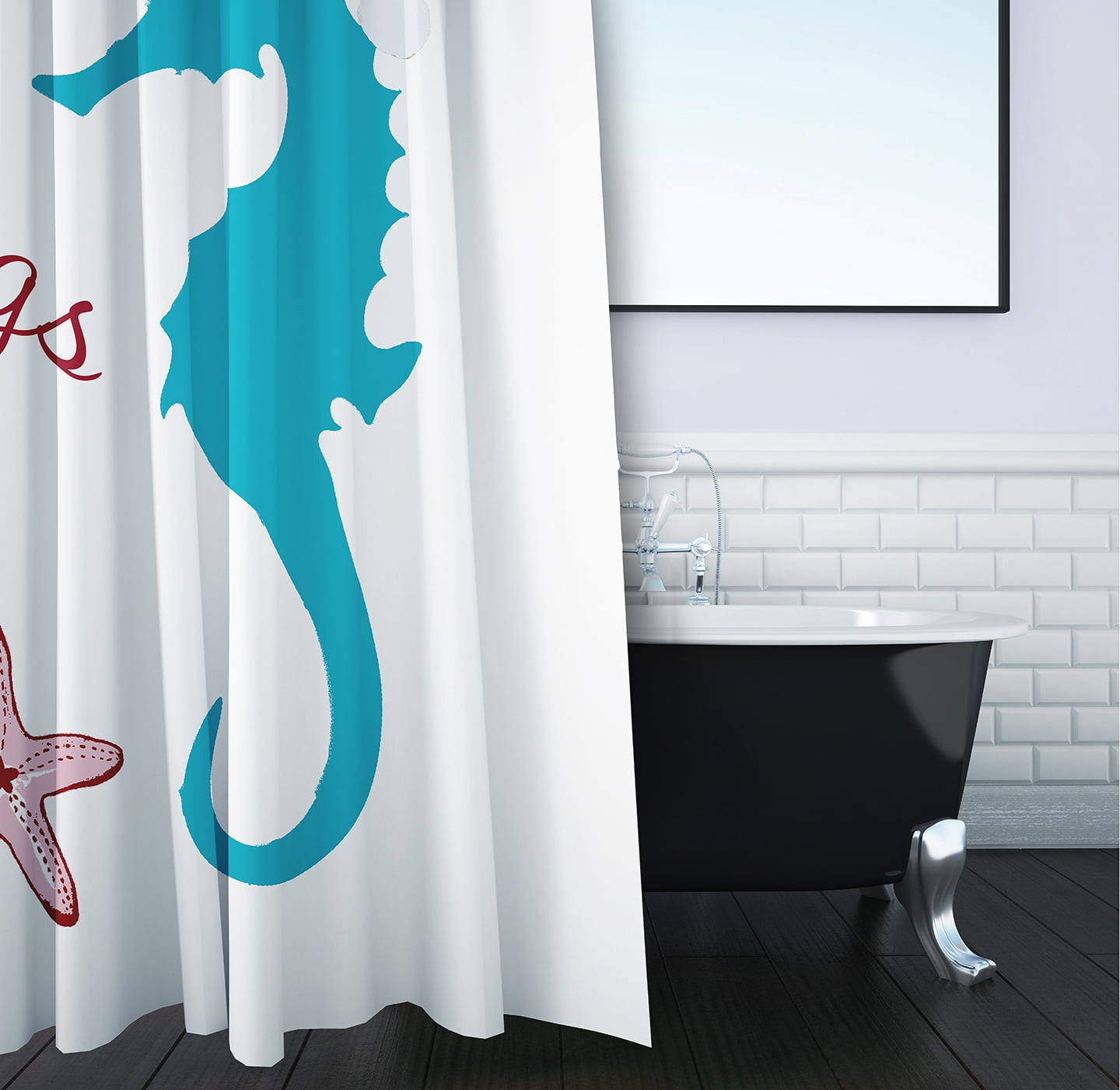 Simply Daisy 70" W x 73" L Seas and Greetings Polyester Shower Curtain, Turquoise [1 Ct]
