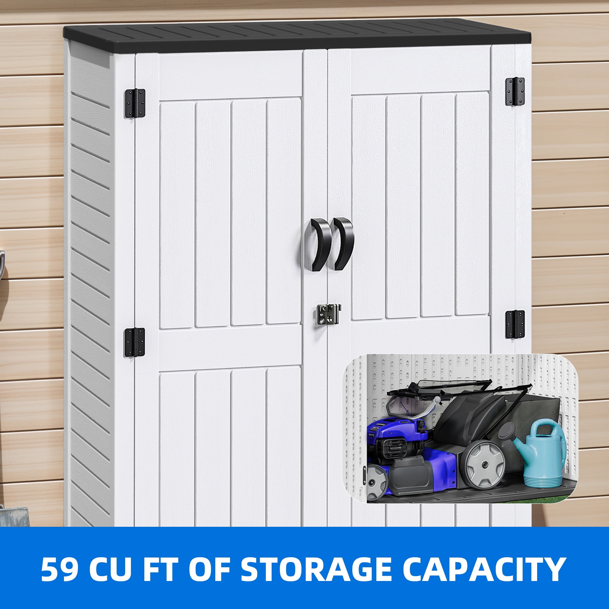 Dextrus Tall Outdoor Storage Shed, Vertical Lockable Tool Storage Resin Shed for Garden, Garage, Patio, No Shelves Included, Off-White