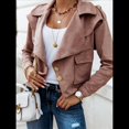 thumbnail image 4 of Chaqueta Corta de Larga con Solapa para Mujer, Otoño-Invierno, Color Liso, con Botones de Piel de Ciervo Rosa Oscuro XXL, 4 of 7