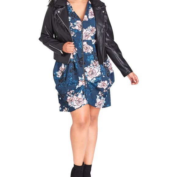 City Chic Womens Moto Faux-Leather Jacket, Black, X-Small
