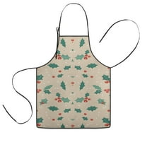 Beige Christmas Holly Pattern Kids Aprons for Girls and Boys,Adjustable Neck Strap Toddler Aprons for Kids Cooking Baking