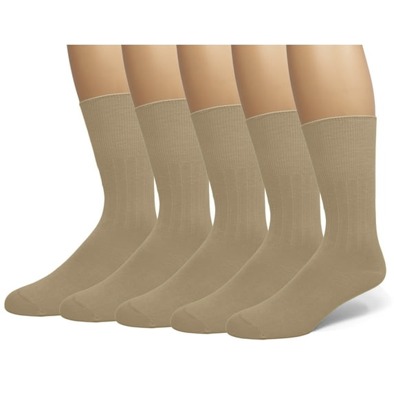 EMEM Apparel Women's Diabetic Circulatory Non-Binding Top Loose Top Casual Dress Crew Mid Calf Cotton Seamless Toe Hosiery Socks Khaki 9-11