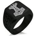 thumbnail image 1 of Stainless Steel Mjolnir Thor's Black Skull Hammer Geometric Pattern Biker Style Polished Ring, 1 of 1