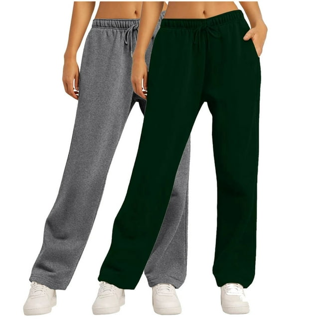 Yuyuzo 2pc Sweatpants for Women Elastic Drawstring Wide Leg Loose Casual Joggers Workout Trackpants with Pockets