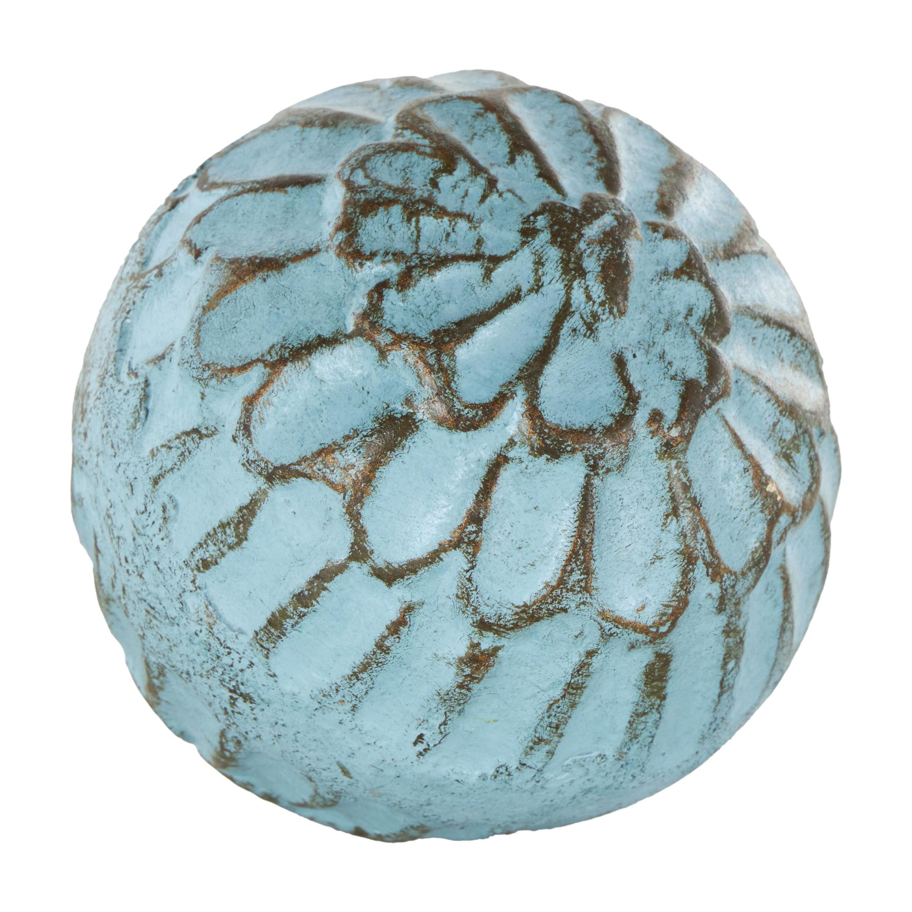 DecMode Blue 4" Handmade Intricately Carved Paper Mache Orbs & Vase Filler with Various Floral Patterns (3 Count)