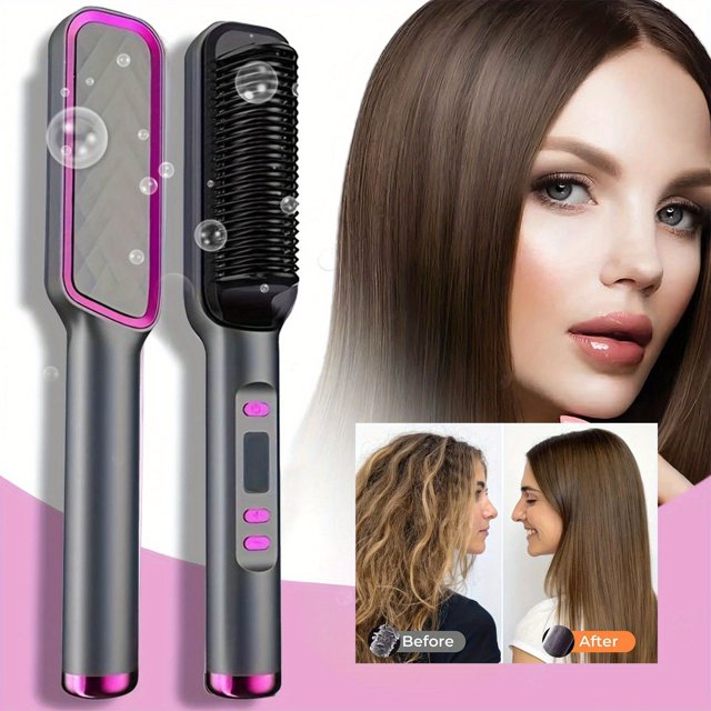 Estbridge 1x Fast Heating Hair Straightener Comb with LCD Display - 10-Second Quick Heat-Up 5-Speed Adjustable Temperature Control (Up to 210°C/410°F) Auto Shut-Off Anti-Scald Protec