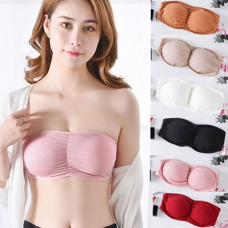 Uklsqma Corset Tops for Women Ladies Sexy Strapless Seamless Bandeau Bra Boob Tube Comfort Tops Summer Outfits for Women Brown