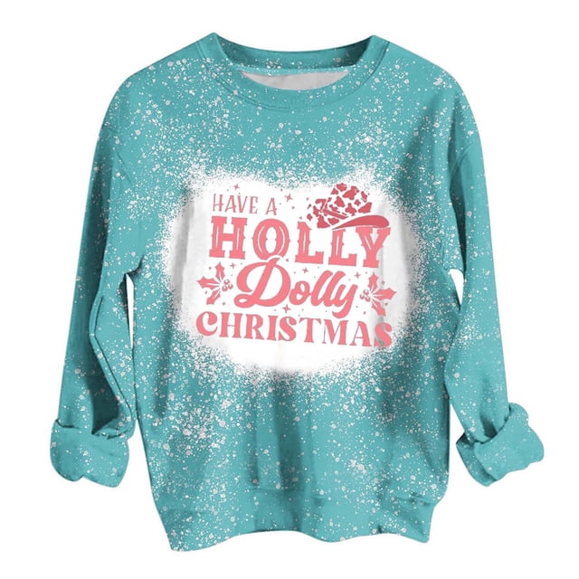 Qertyioot Women Sweat-shirt d'Impression de Noël de Mode Pull à Manches Longues à Col Rond