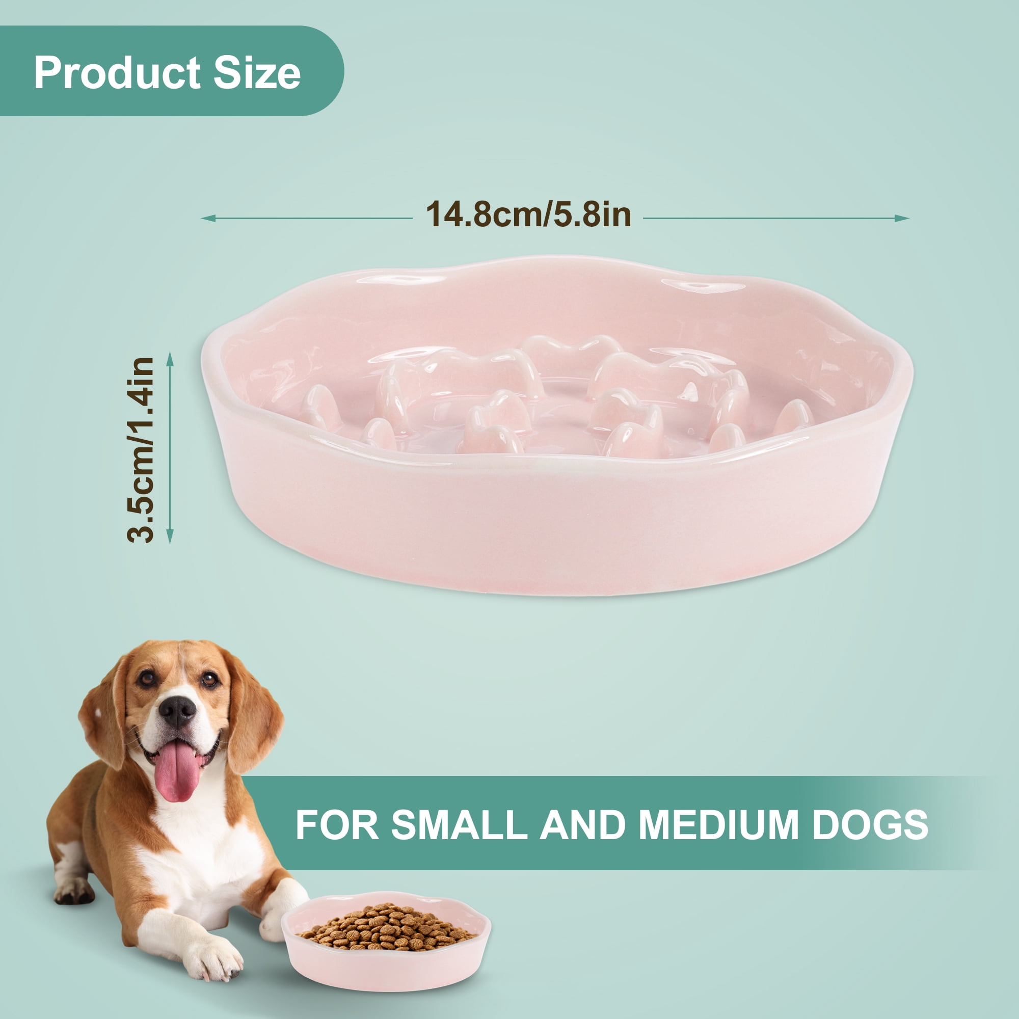 Unique Bargains Slow Feeder Dog Bowls Ceramic Slow Feeder for Small Breeds Cat & Dog Slow Feeder Bowl Prevents Fast Eating and Black Chin Light Pink 1 Pc