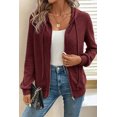 thumbnail image 4 of I AM A FASHION JUNKY Red Dahlia Ribbed Zip Up Front Drawstring Hoodie (RedDahlia, L, 85%Polyester+10%Viscose+5%Elastane), 4 of 8