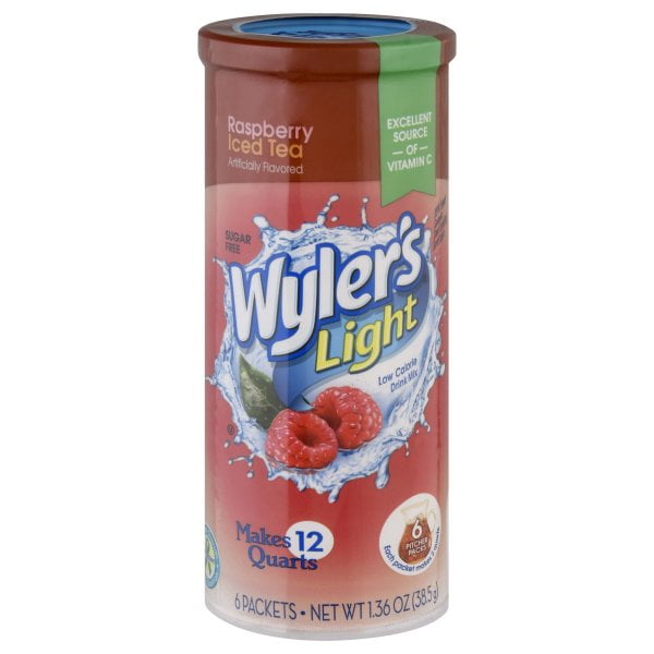 Wyler's Light Raspberry Iced Tea Low Calorie Drink Mix, 6 count, 1.36