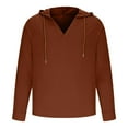 thumbnail image 4 of MaFYtyTPR Men's Casual Tops Fashionable Linen Shirt Solid Color Casual V-neck Long Sleeved Hooded Top Coffee M, 4 of 5
