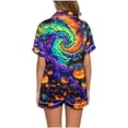 thumbnail image 4 of Xdegoge Women'S Halloween Pajama Set Magic Pumpkin Bat Print Short Sleeve Button Down Sleepwear Casual Comfy Loungewear Two Piece Pjs Matching Set, 4 of 8