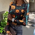 thumbnail image 2 of JGNGSHN Women Long Sleeve Halloween Tops Casual Crewneck Stretchy Fitted Ribbed Trendy Skeleton Graphic Basic Tee Fall Winter Clothes, 2 of 8