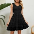 thumbnail image 2 of Tarmeek Womens Sleeveless Mini Summer Dresses Casual Solid Color Crochet Short Smocked Dress Daily Party Beach Dress Holiday Tank Sundress, 2 of 7