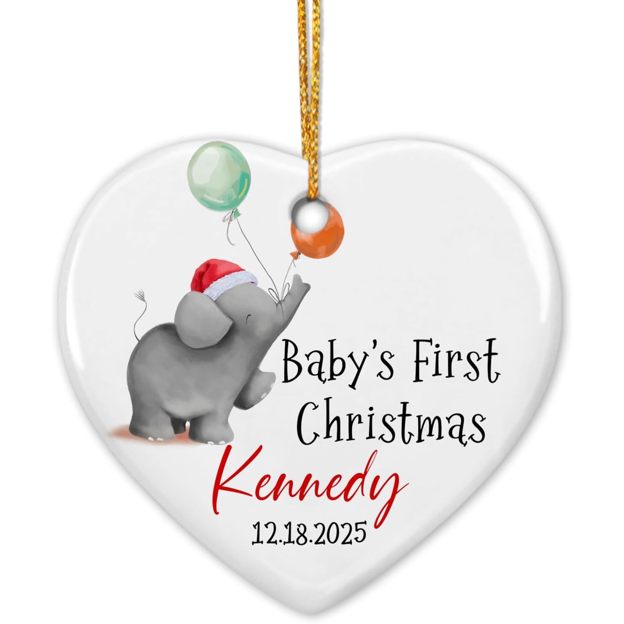Personalized Baby Elephant First Christmas Ceramic Ornament, Baby's 1st Xmas Ornament, Custom Name & Birthday Baby Ornament Christmas 2025, Elephant Baby Ceramic Ornament Gift for New Grandparents
