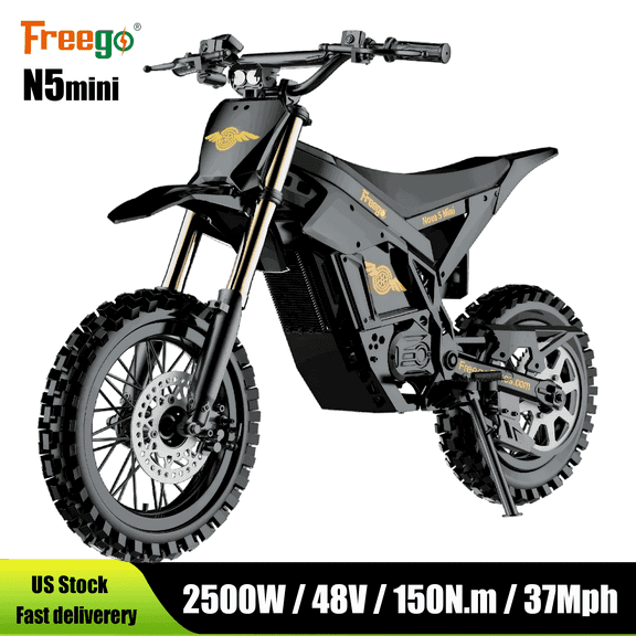 Freego N5 Mini Off-Road Electric Dirt Bike for Adults&Teens,2500W Mid-Drive 37MPH Top Speed 48V 21Ah Battery,150NM Torque,14/12" tire,Hydraulic disc brakes Full Suspension UL2849
