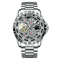 GZFCMY PEAK Vintage Skeleton Automatic Self-Winding Mechanical Movement Men Wrist Watch Business Stainless Steel Band Mineral Glass Mirror Waterproof Clock Man Luminous