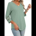 thumbnail image 3 of Blusas Elegantes e Informales de 3/4 para Mujer, Camisetas de Cuello en V A , Ropa de Verano 2025. Verde M, 3 of 7