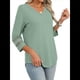 thumbnail image 3 of Blusas Elegantes e Informales de 3/4 para Mujer, Camisetas de Cuello en V A , Ropa de Verano 2025. Verde XXL, 3 of 7