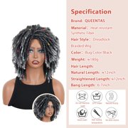 QUEENTAS Dreadlock Wigs for Women Braided Wigs Short Curly Braid Wig Synthetic Faux Locs Twist Braiding Hair Wigs (Black/Grey)