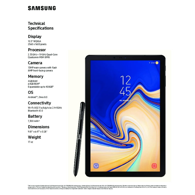 Samsung Galaxy Tab S4 Tablet, 10,5, 64 Go Extensibles, WIFI +