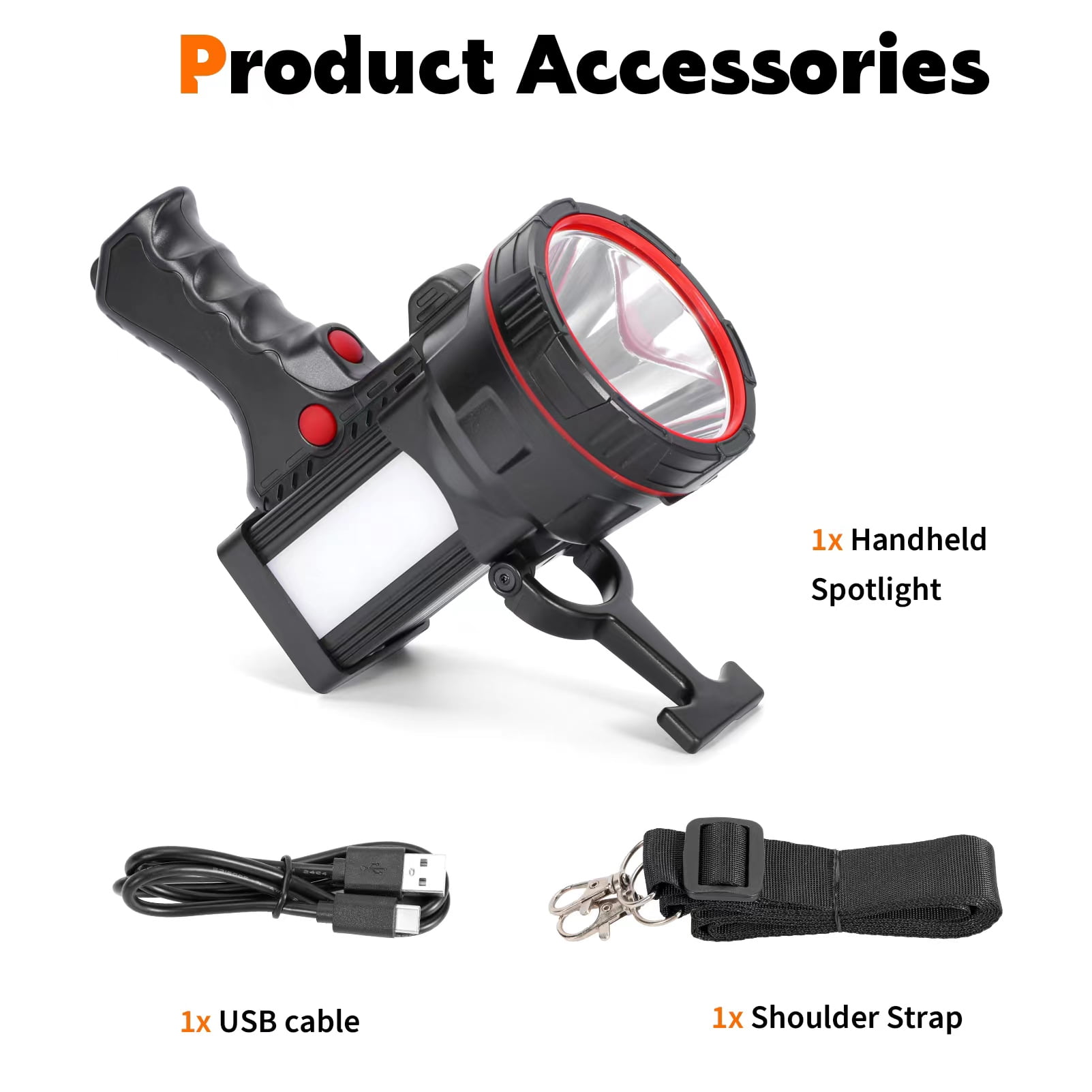 Hunting Friends Super Bright Rechargeable LED Spotlight Flashlight, Powerful Handheld Searchlight & Lantern with USB Power Bank Function, Ideal for Camping, Emergencies, and Outdoor Activities