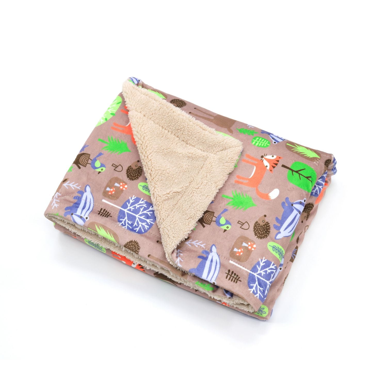 Couverture réversible en flanelle polaire douce et chaude pour enfants, motif renard et forêt taupe, 101 x 127 cm