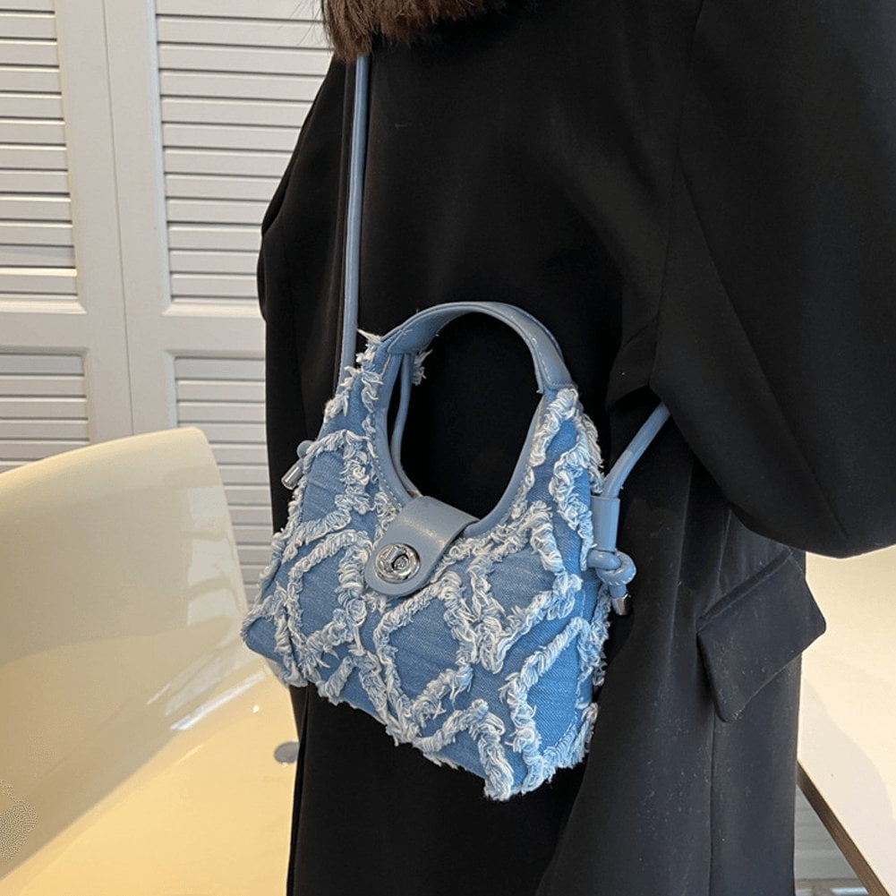 Small Crossbody Shoulder Bag for Women Vintage Fashion Jean Denim Purse Mini Handbags Female Elegant Tassel Shoulder Bag