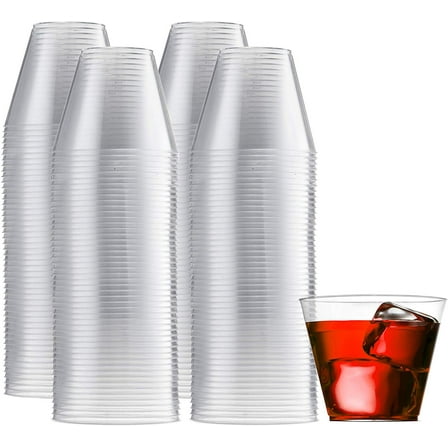 200 Clear Plastic Cups 9 Oz Old Fashioned Tumblers Fancy Disposable Wedding Party Cups Recyclable and BPA-Free