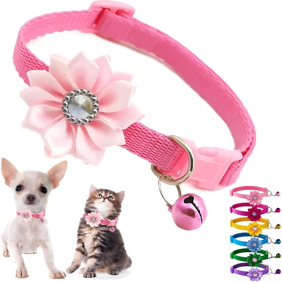 GASTROPOD Puppy Collar with Bell and Flower 1 Pack XS Dog Collars with Bell and Floral Girl Cute for Xxs XS Extra Small Female Dogs Cats Tiny Pets Little Kitten Yorkie Chihuahua