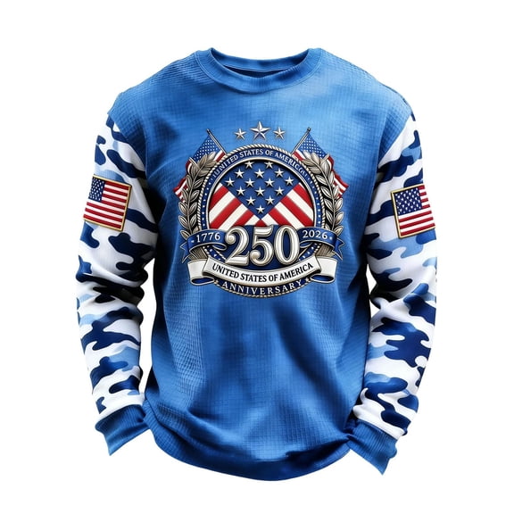 Wxolcjlv Usa 250Th Anniversary T-Shirt Long Sleeve Thermal Knit Fabric Crewneck Casual Comfort Fit Tee,Size S-3XL
