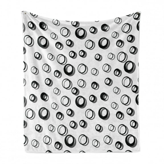 Geometric Circle Soft Flannel Fleece Throw Blanket, Abstract Various Round Pattern with Reflections in Minimalist Design, Cozy Plush for Indoor and Outdoor Use, 50" x 60", Black White, by Ambesonne