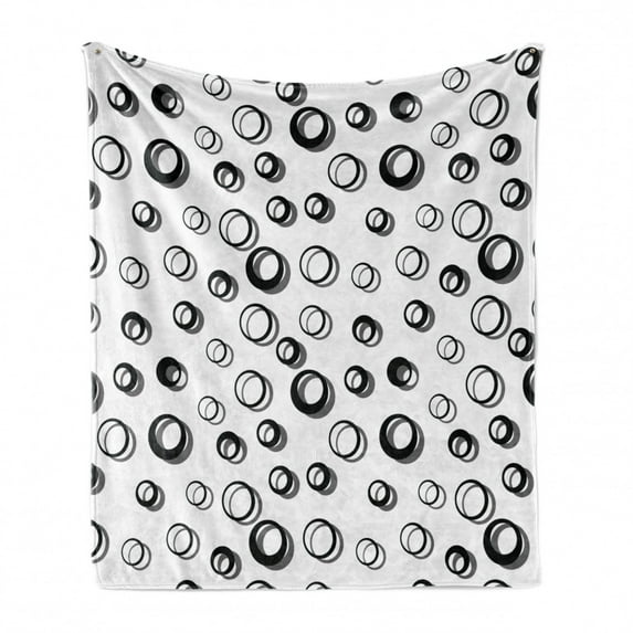 Geometric Circle Soft Flannel Fleece Throw Blanket, Abstract Various Round Pattern with Reflections in Minimalist Design, Cozy Plush for Indoor and Outdoor Use, 50" x 60", Black White, by Ambesonne