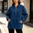 thumbnail image 4 of Drovellove Women's Denim 1/4 Zip Long Sleeve Top with Pockets - Loose Casual Buttonless Pullover Shirt, Versatile Chore Jacket for Work, Weekend Outings, or Travel, 4 of 8