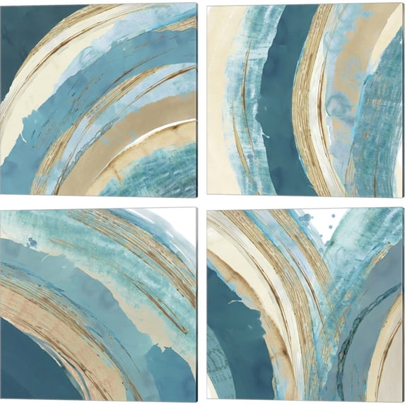 Great Art Now Making Blue Waves by Flora Kouta 4 Piece Canvas Art Set Each 14"W x 14"H